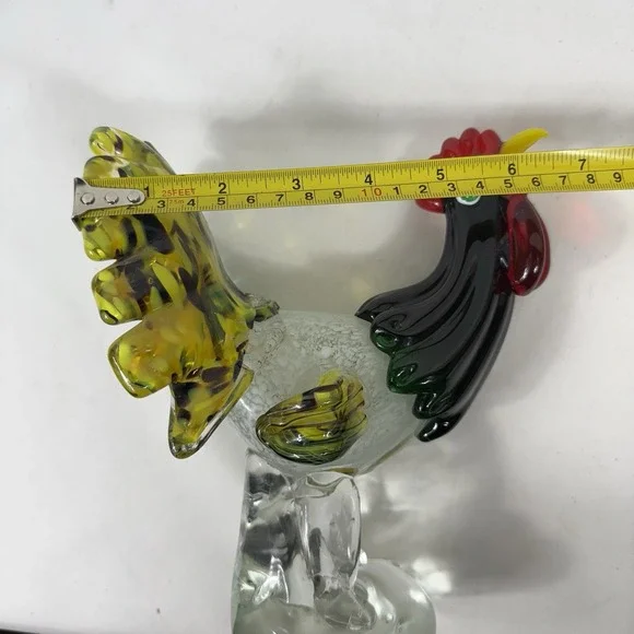 Vintage Murano Style Glass Rooster Bird Decor Colorful Clear Green Yellow - Picture 13 of 13
